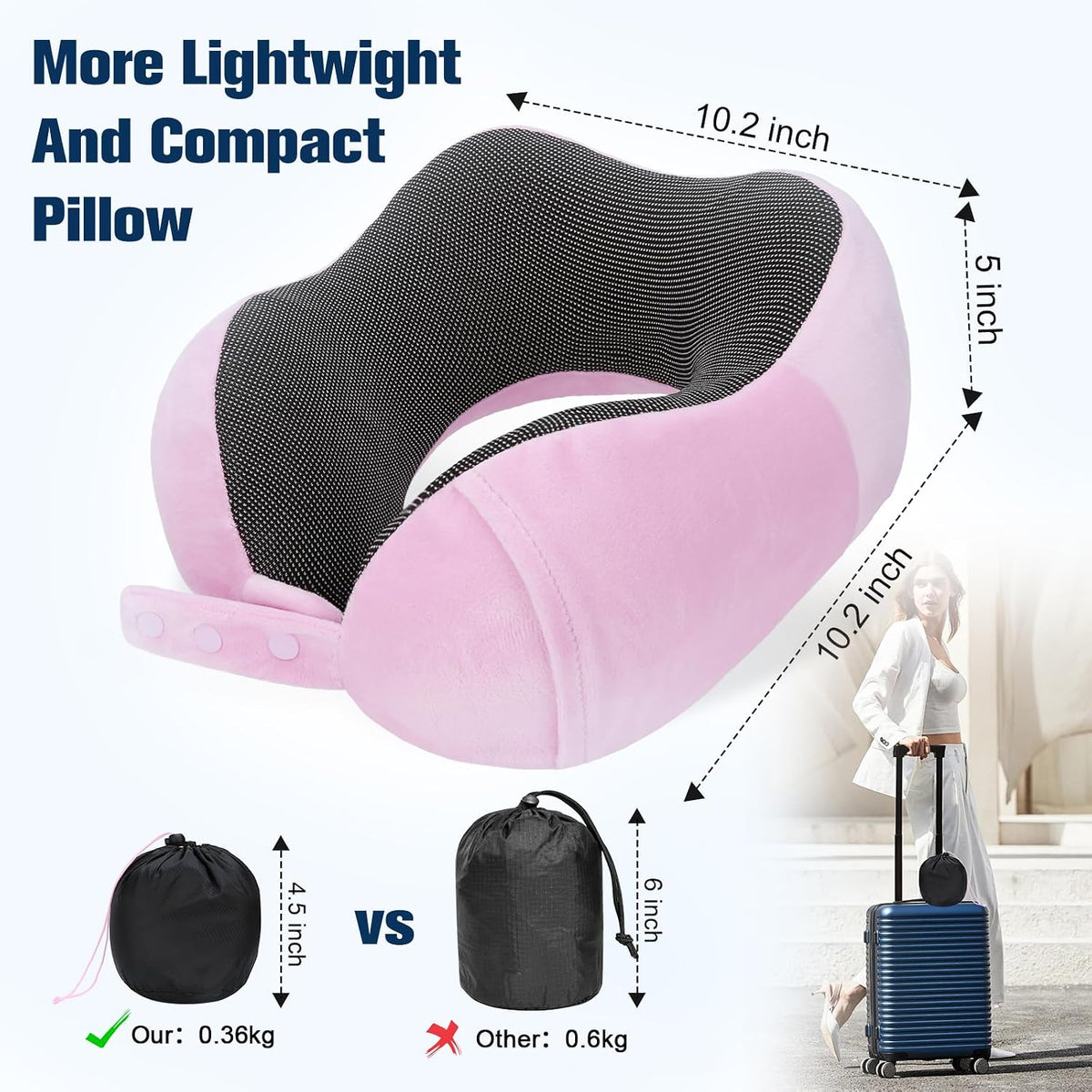 Cirorld Travel Pillow for Airplane, Neck Pillow for Travel, Memory Foam Travel Neck Pillow for Adults, Adjustable & Compact Flight Pillow, Ergonomic Neck Cushion, With Ear Plugs, Eye Mask, Carry Bag