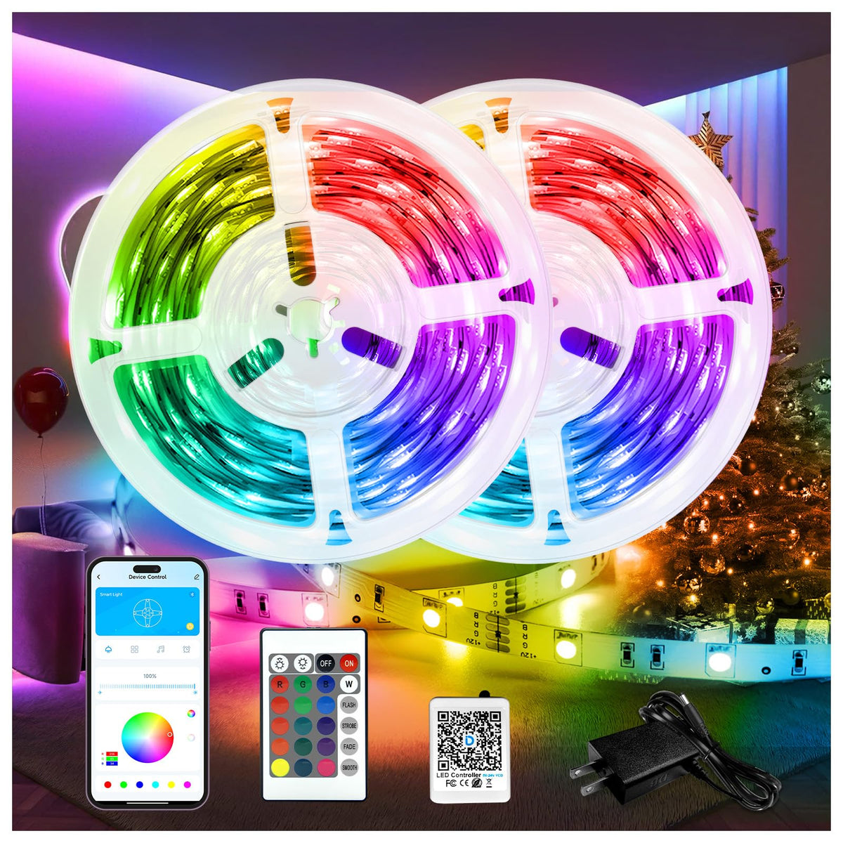 DAYBETTER LED Strip Lights 110ft RGB Music Sync Smart App Control 1 Roll