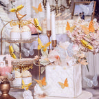SAOROPEB 3D Butterfly Wall Decor 48 Pcs Gold Butterfly Birthday Decorations