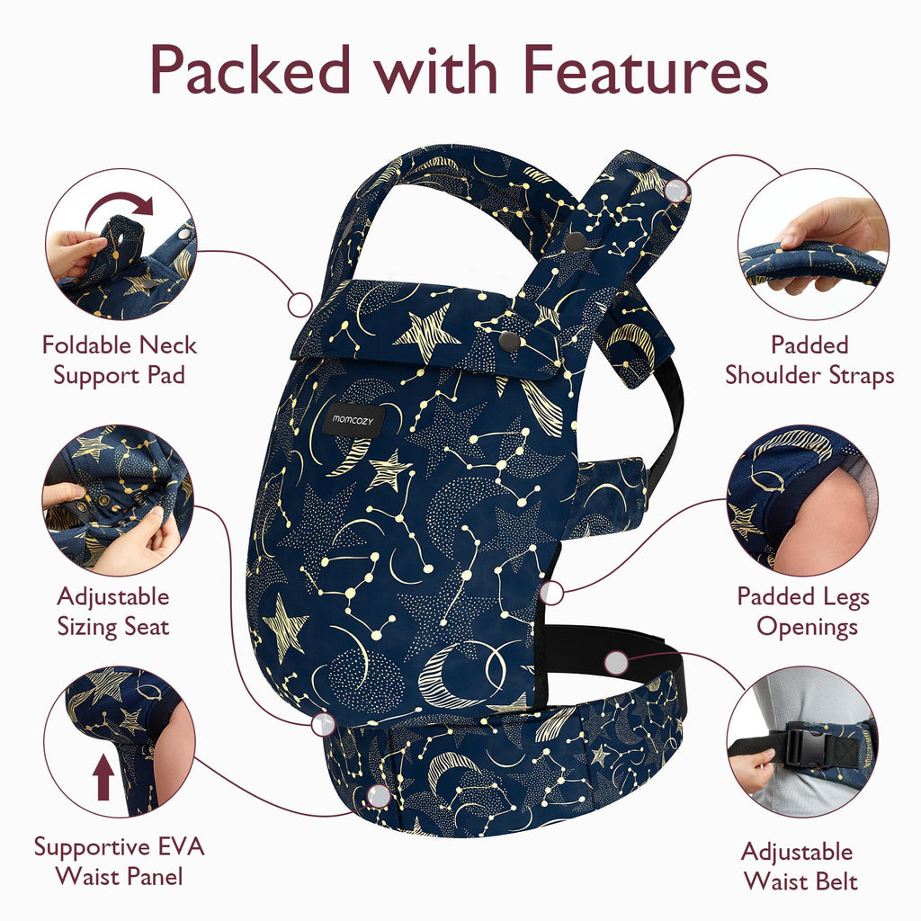 Momcozy Baby Carrier for 3-24M/3.2-20kg, Waist 64-127cm, Cotton Black