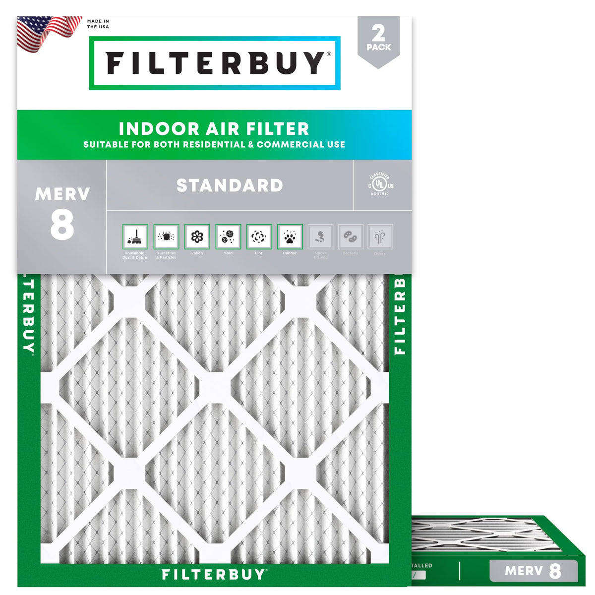 Filterbuy 18x18x1 Air Filter MERV 8 Dust & Allergy Defense (2-Pack)