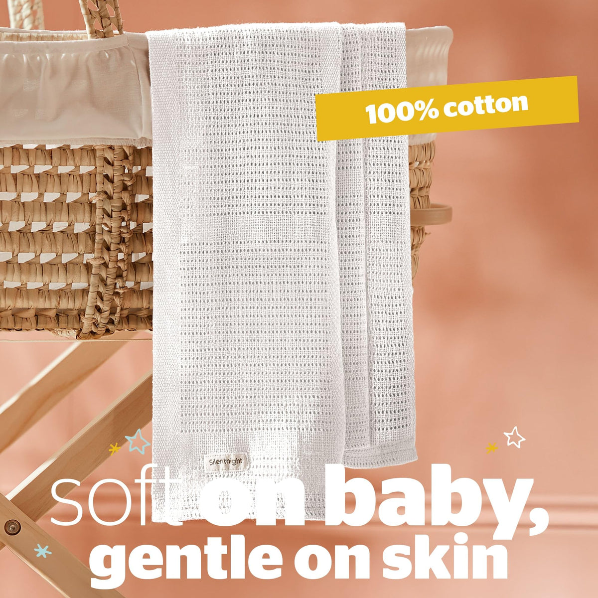 Silentnight Safe Nights Baby Blanket - Pack of 2 Soft 100% Cotton Cellular Baby Blanket for Newborn Ideal for Cot, Crib, Moses Basket and Pram - Baby Essentials - 2 Pack - Grey