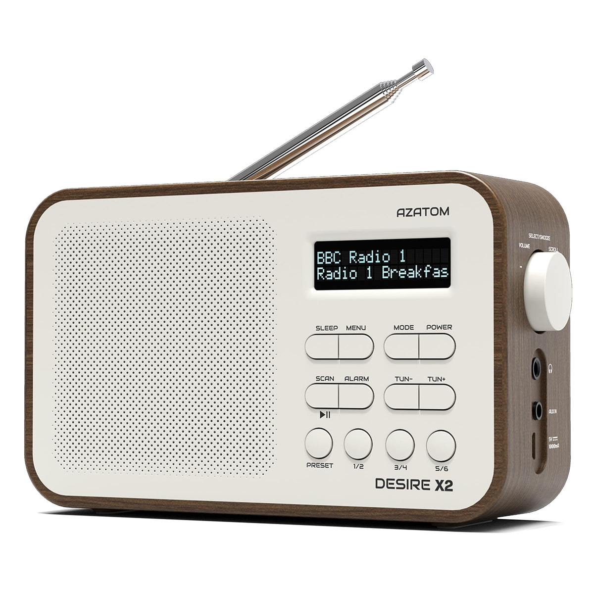 DAB/DAB+ & FM Portable Digital Radio | Simple Controls | Dual Alarms & Sleep Timer | Battery & Mains Powered (4x”AA”) | Bluetooth | Perfect for Home, Office or Outdoors | AZATOM Desire X2 (Oak)