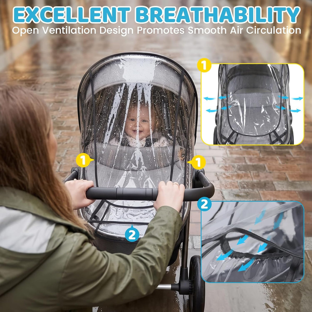 Orzbow Rain Cover for Pram, Large Viewing Window for Easy Access, Clear