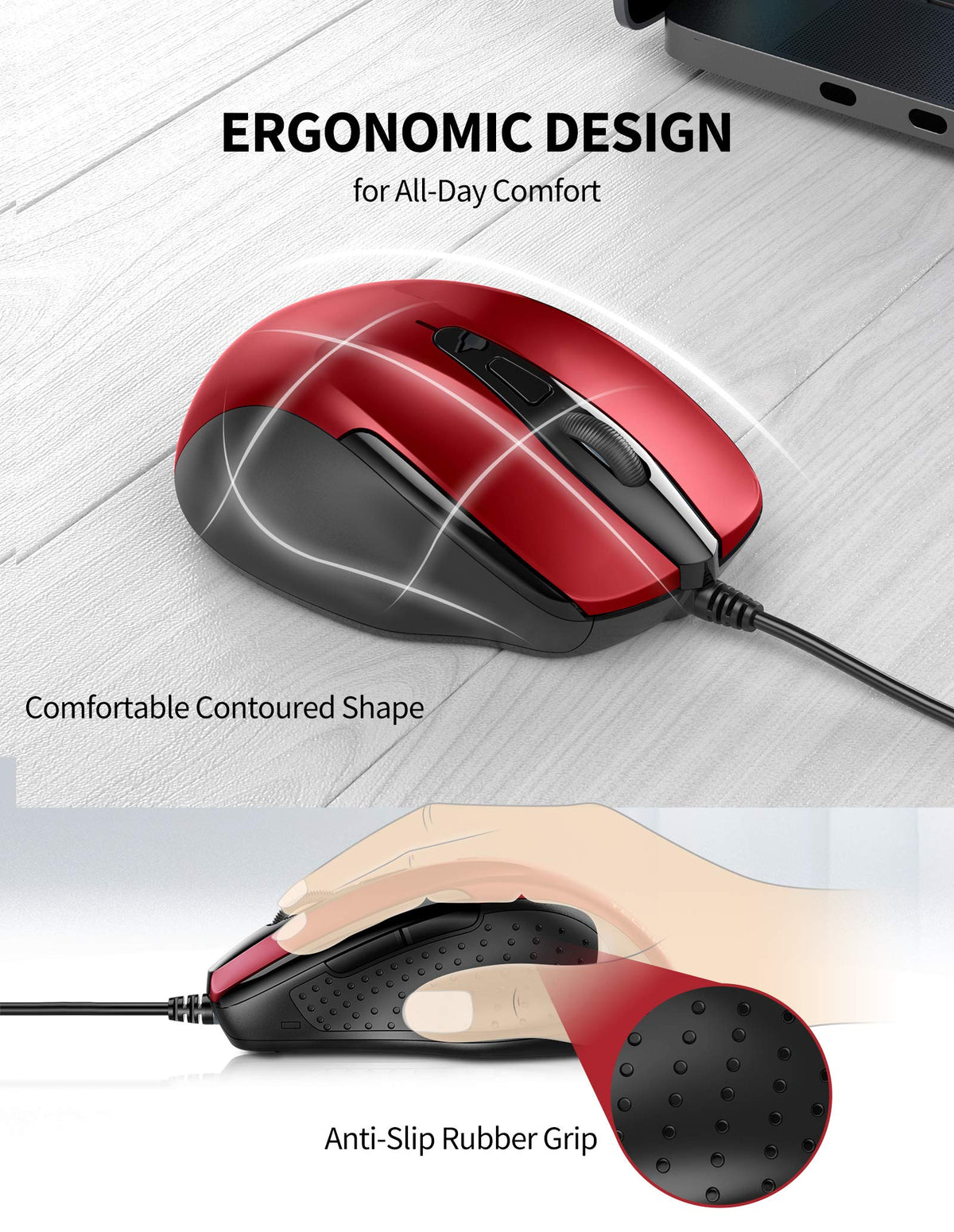 TECKNET USB Wired Mouse,6400 DPI Optical,6-Button Ergonomic Computer Mouse