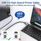 RAVIAD USB Printer Cable 2M, USB 2.0 Type A Male to B Male Nylon Braided
