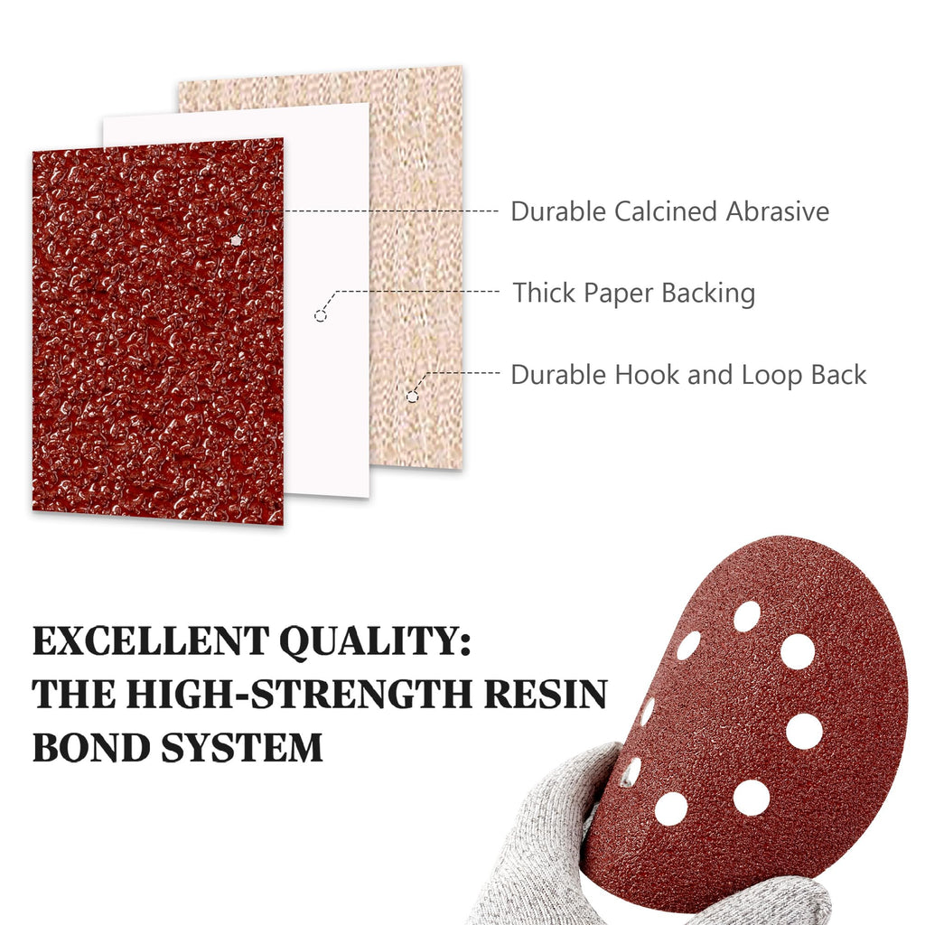 S SATC Sanding Discs 60 Grit 110Pcs Orbital Sander Discs 125mm Hook and Loop Round Orbital Sander Pads for Sanding