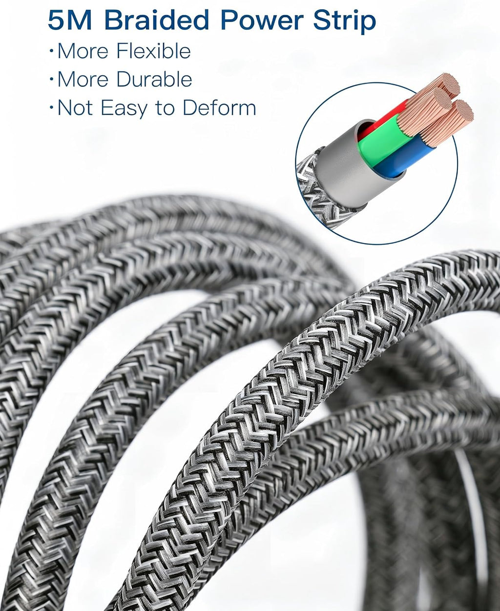 Addtam Extension Lead with USB Slots, Power Strips with 2 Way Outlets 4 USB