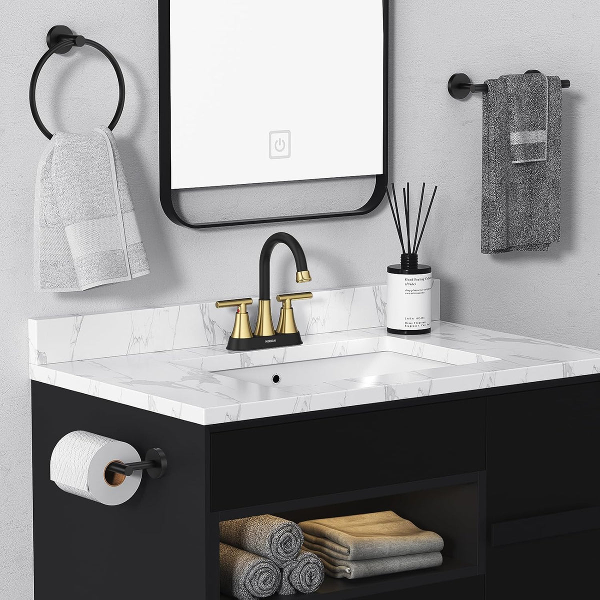 Matte Black Bathroom Faucet, Hurran 4 inch Centerset 2-Handle Lead-Free