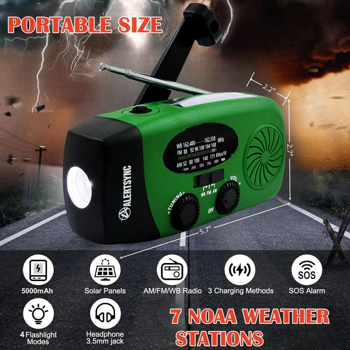 2000mAh Wind Up Solar Radio, Emergency Weather Radio,FM/AM Hand Crank Radio