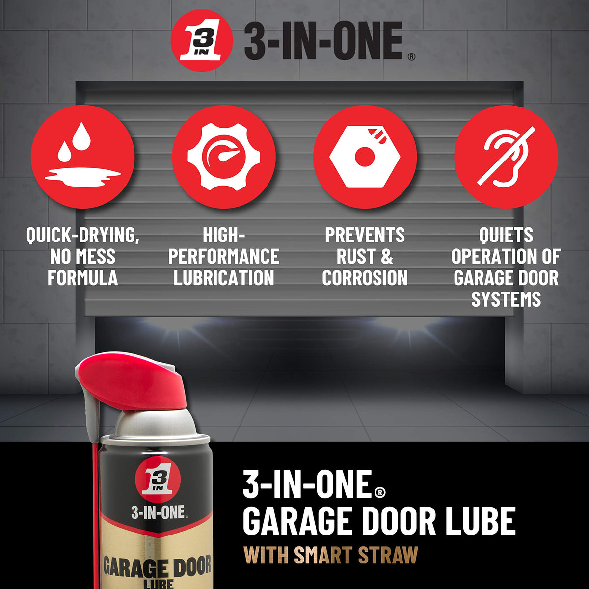 3-IN-ONE Garage Door Lubricant with SMART STRAW SPRAYS 2 WAYS, 11 OZ