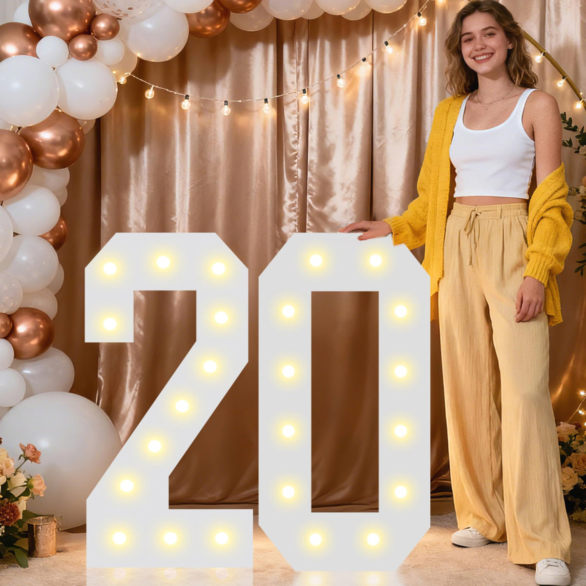 Pooqla 2.4FT Light Up Numbers, Marquee Numbers 2.4 Feet Tall Party Decor for Her Him, Mosaic Big Sign for 7th 17th 70th Birthday Anniversary Decoration Backdrop, Large Pre-Cut Frame Number 7