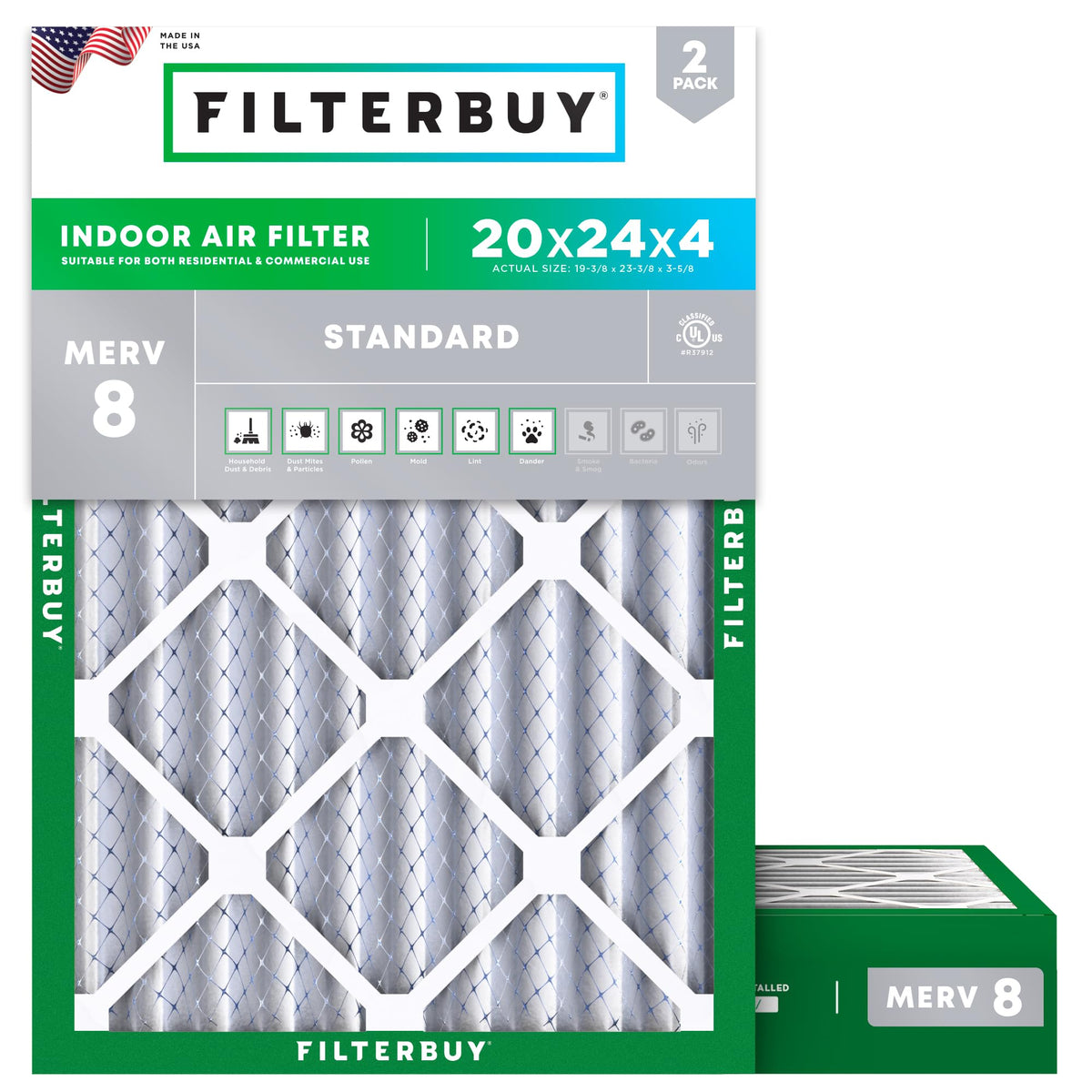 Filterbuy 18x18x1 Air Filter MERV 8 Dust & Allergy Defense (2-Pack)