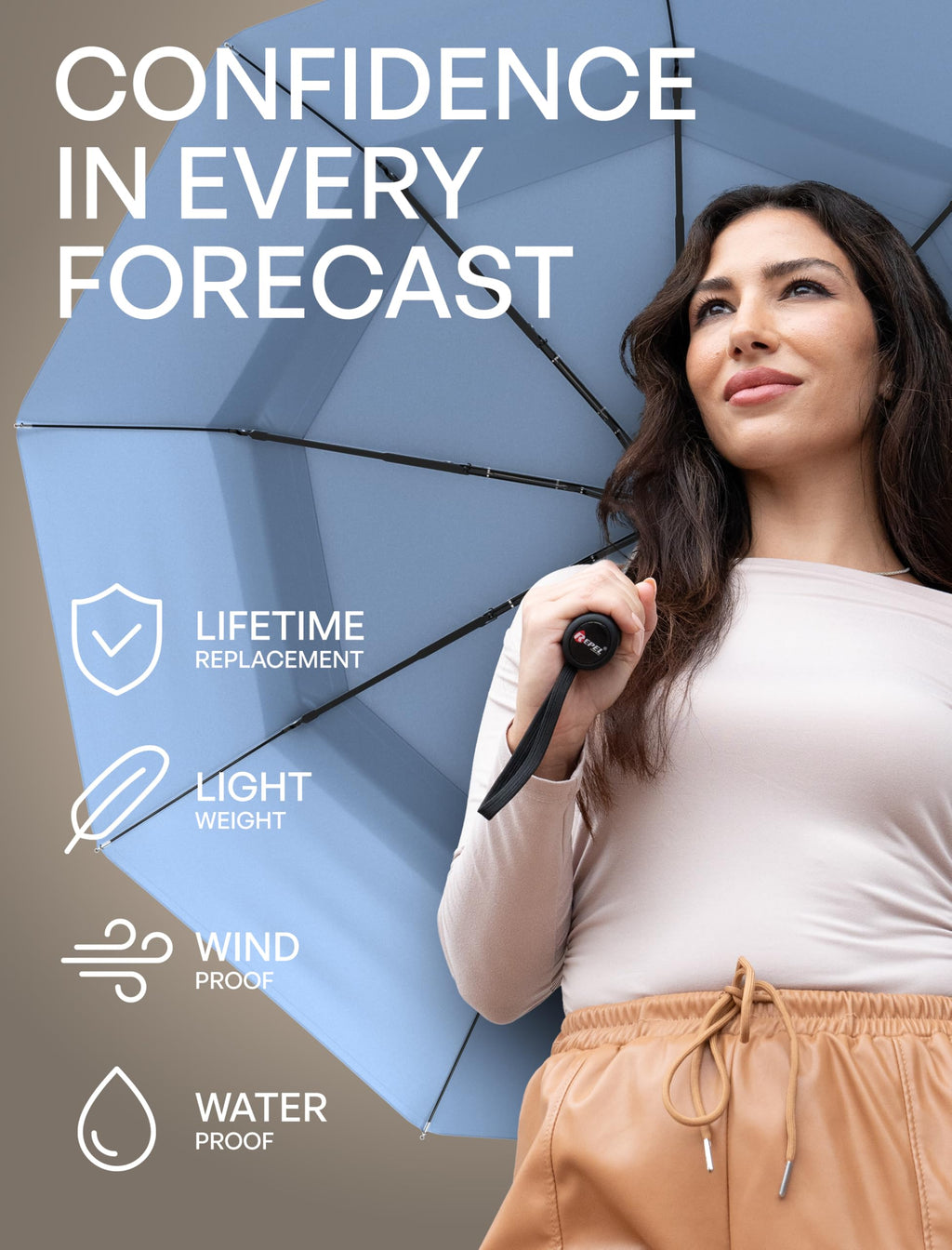 Repel Windproof Travel Umbrella - Compact & Withstands Winds up to 100MPH, Strongest Premium Auto Folding Umbrella for Rain and Sun - Durable, Light & Portable for Women & Men, Fits Backpack & Cars