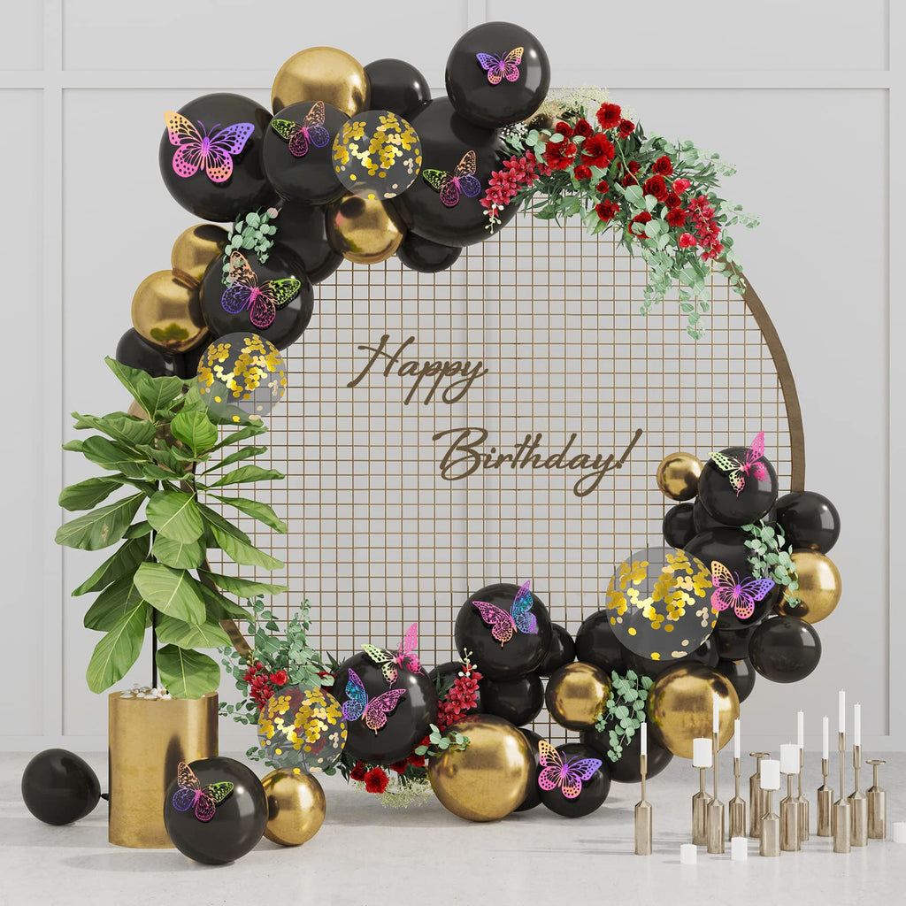 SAOROPEB 3D Butterfly Wall Decor 48 Pcs Gold Butterfly Birthday Decorations