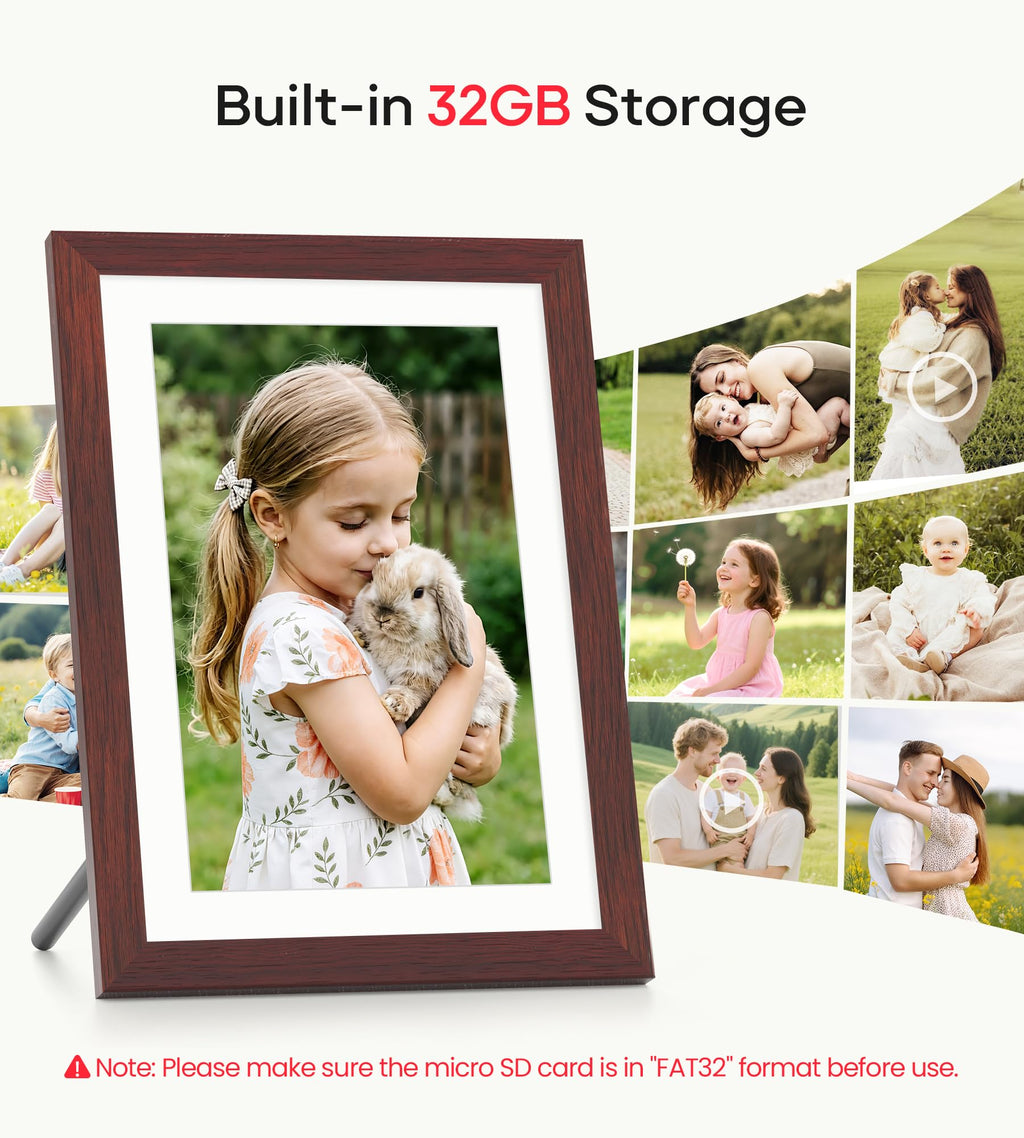 Frameo WiFi Digital Photo Frame 10.1 Inch - 1280x800 HD IPS Touch Screen Picture Frame Electronic, 32GB Memory, Auto Rotate, Wall Mountable, Digital PictureFrame for Sharing Photos and Videos