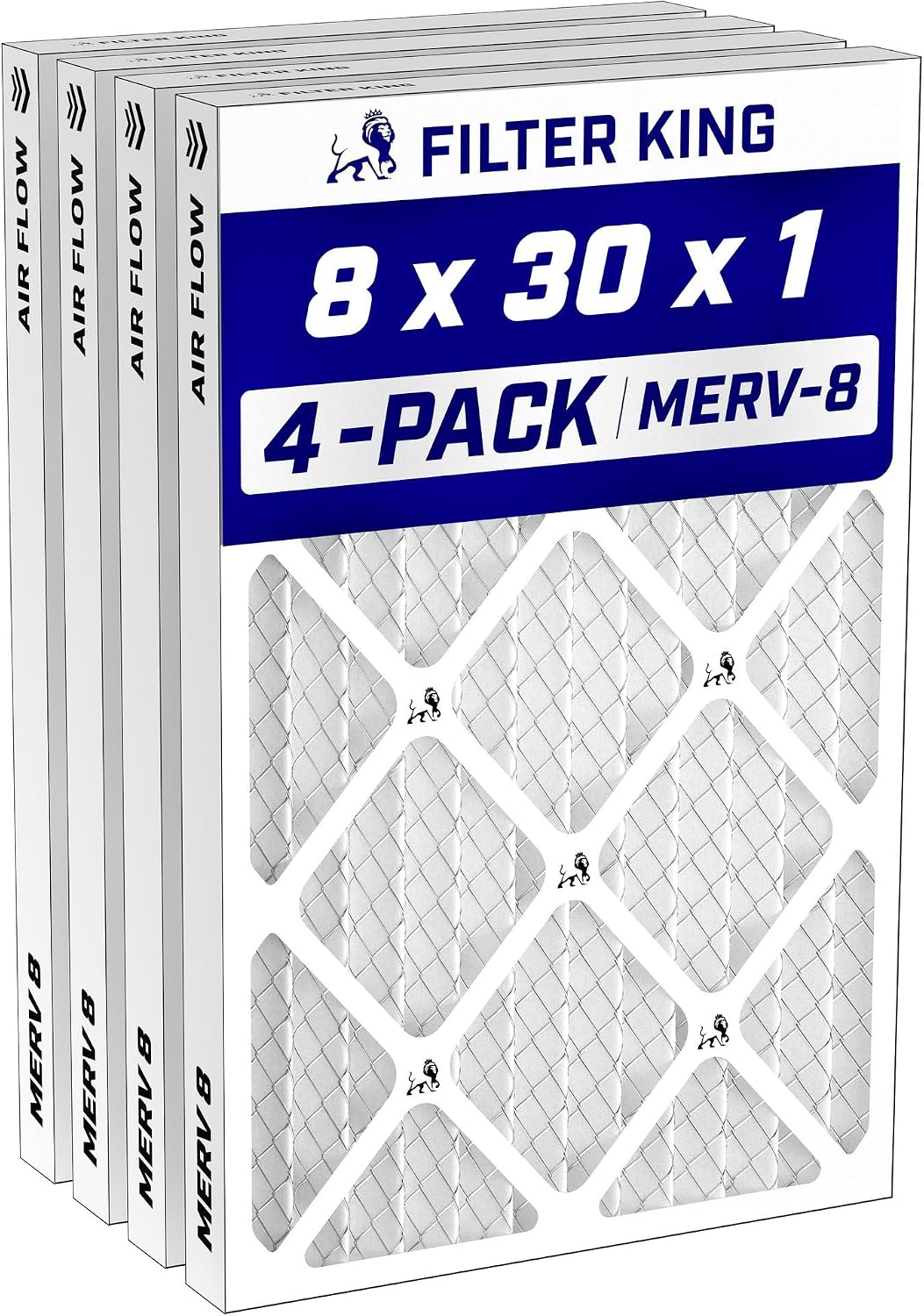 Filter King 24x30x1 Air Filter MERV 8, AC Furnace Filters (4-Pack)