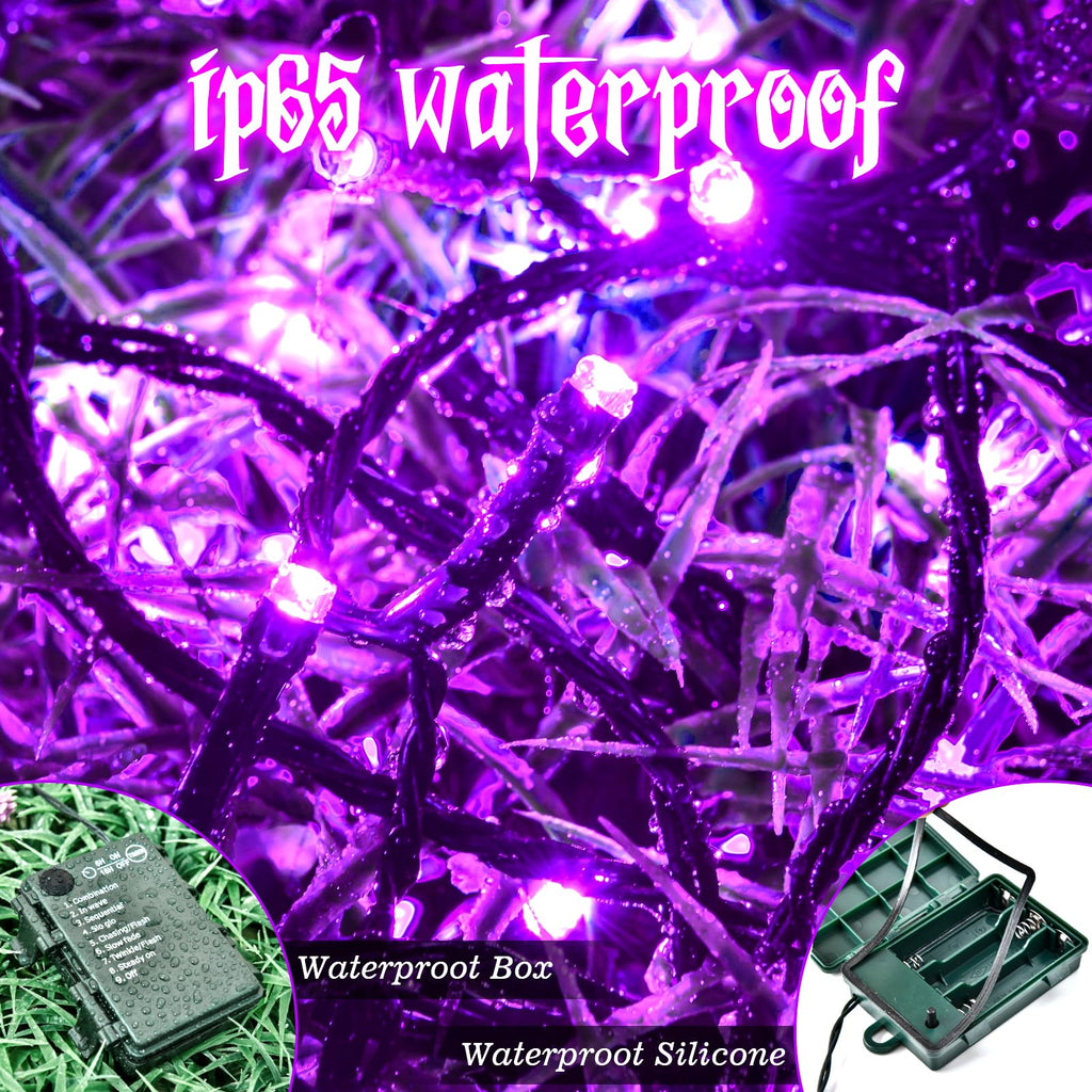 Christmas Lights Outdoor Battery Operated String Lights Total 100LED 33Ft with Timer 8 Modes 16.4Ft*2 Waterproof Outdoor Indoor for Christmas Decor, Warm White, 2-Pack