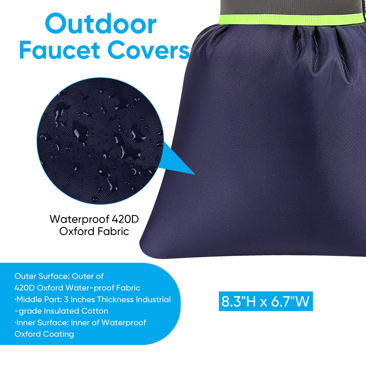 2Pack Outdoor Faucet Covers for Winter,8.5"x6.7"x2" Pro Spigot Cover Freeze Protection,Outdoor Water Socks with Reflective Strips for Winter Spigot Cover Pipe Insulation Reusable Waterproof,Black