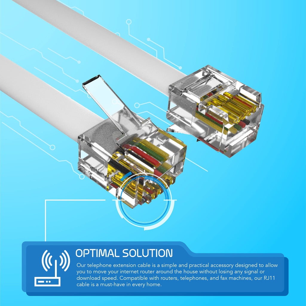 ASNQ RJ11 Cable for ADSL Router, Modem, Telephone, 2m, Flat, Black