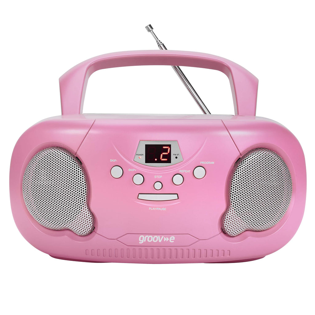 Groov-e Original Boombox - Portable CD Player with Bluetooth, Radio, 3.5mm Aux Port, & Headphone Socket - LED Display, 2 x 1.2W Speakers - Battery or Mains Powered - Blue