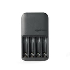 Amazon Basics Battery Charger for Rechargeable AA and AAA NiMh Batteries – UK Plug, 4-Bay, Black