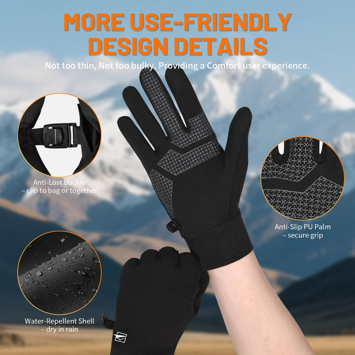 Thermal Winter Gloves for Men Women, Anti-Slip Touch Screen Liner Gloves for Running, Walking, Riding, Driving and Cycling