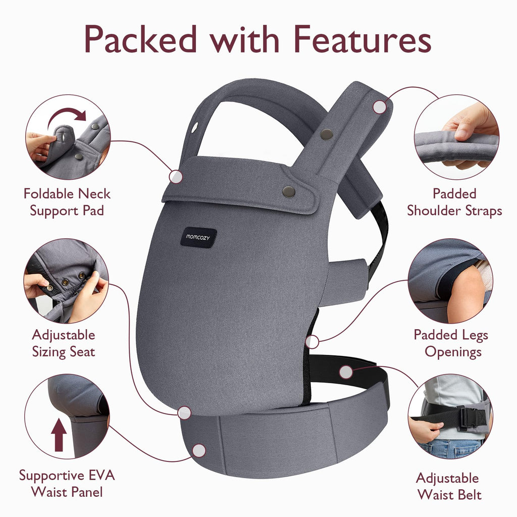 Momcozy Baby Carrier for 3-24M/3.2-20kg, Waist 64-127cm, Cotton Black