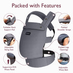 Momcozy Baby Carrier for 3-24M/3.2-20kg, Waist 64-127cm, Cotton Black