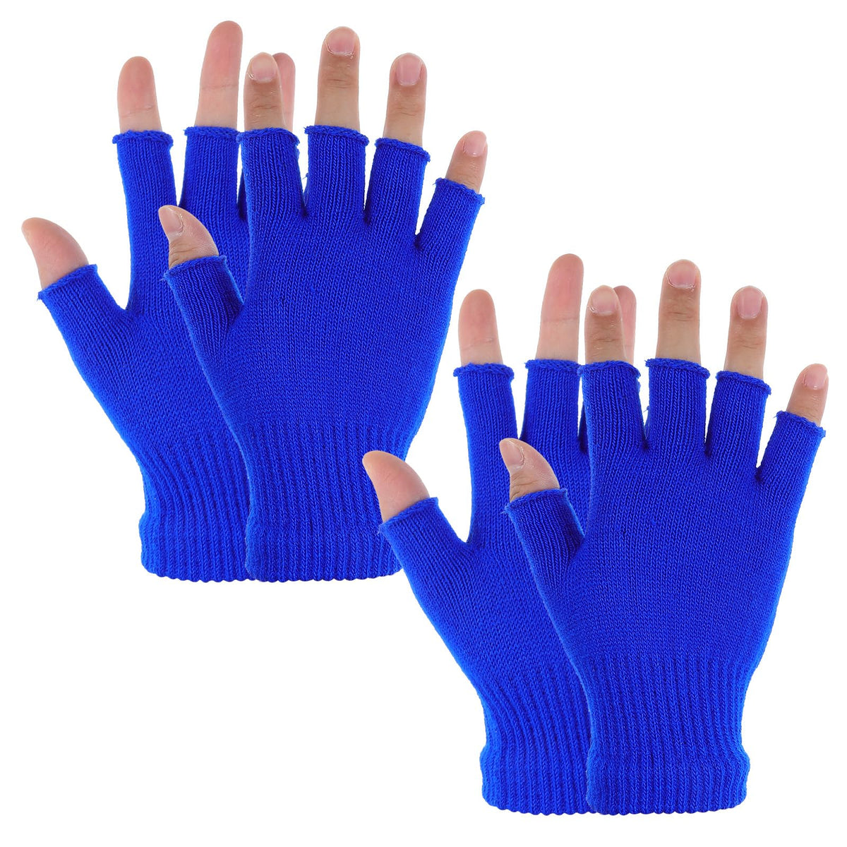 Grevosea 2 Pair Fingerless Warm Gloves - Winter Half Finger Gloves Thickened Knit Touchscreen Stretchy Mittens for Men Women