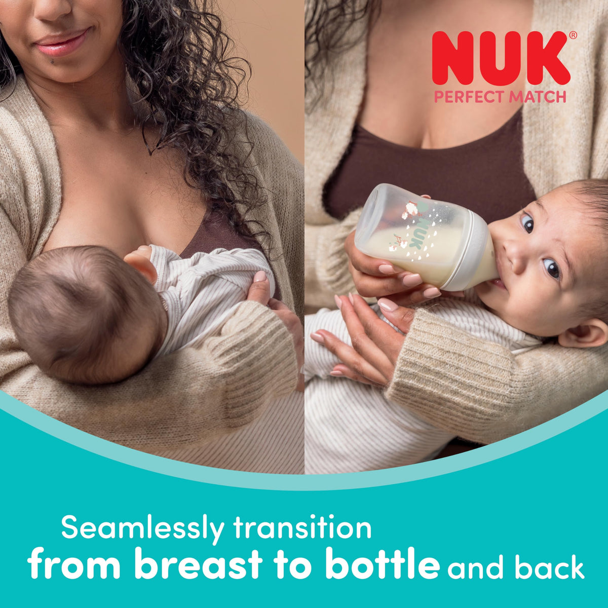 NUK Perfect Match Baby Bottle | 3+ Months | 260ml | Anti Colic Feeding Bottle | PP | Temperature Control Indicator | Hippo | 3 Count