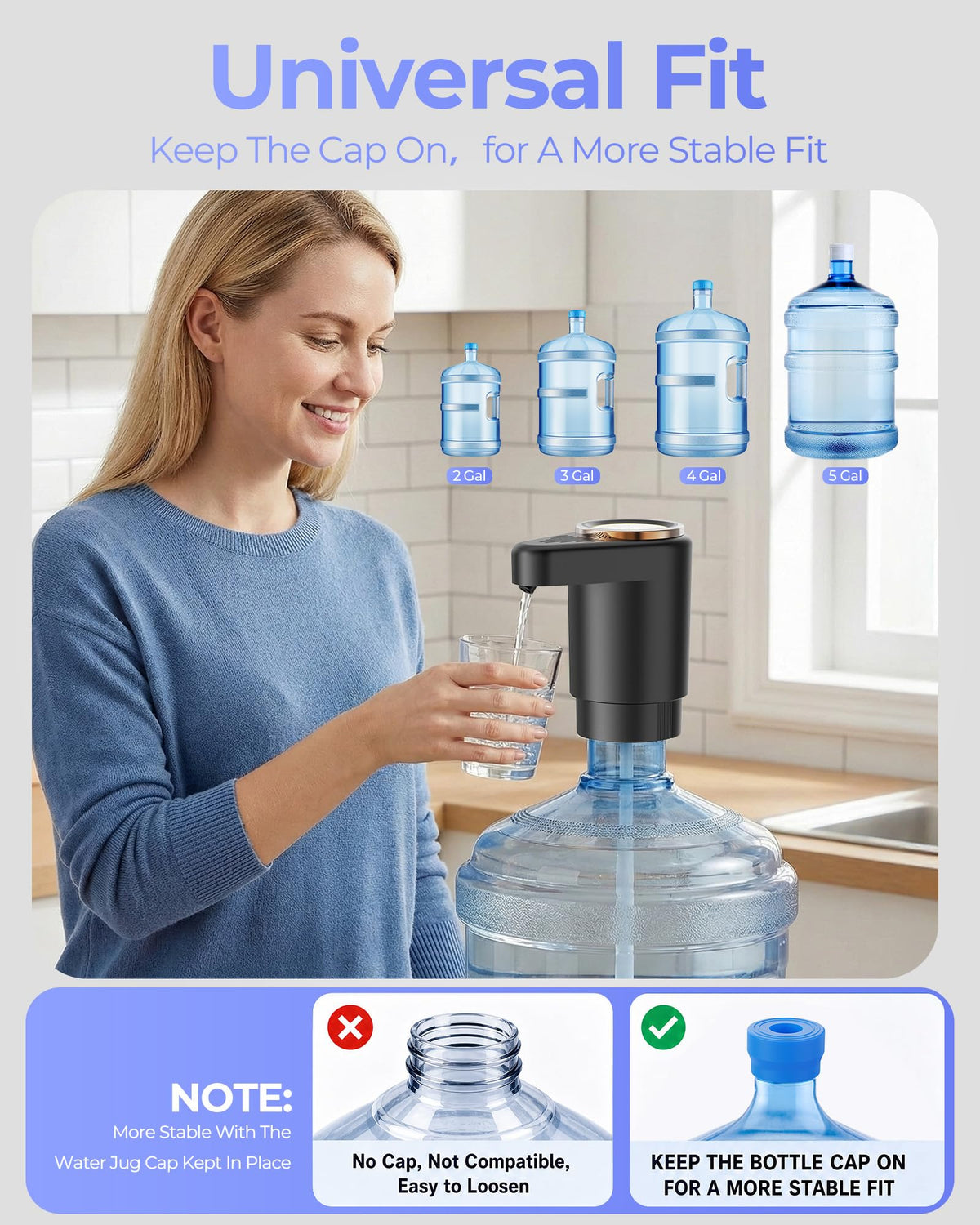 Water Jug Pump for 5 Gallon Bottle – Portable Electric USB-C Charging Dispenser, Dual Powerful Motors, Fast Flow, Fits 2-5 Gallon Jugs – Ideal for Home, Office, Camping, RV, Beige