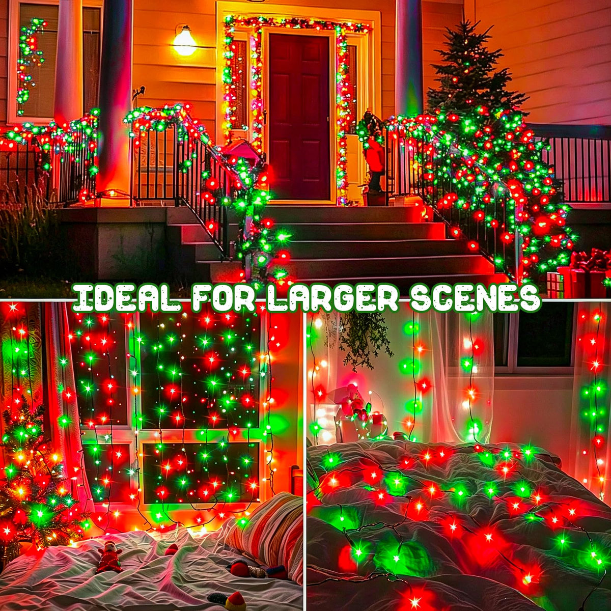 Christmas Lights Outdoor Battery Operated String Lights Total 100LED 33Ft with Timer 8 Modes 16.4Ft*2 Waterproof Outdoor Indoor for Christmas Decor, Warm White, 2-Pack