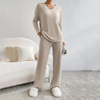 Lounge Wear Sets For Women Uk, Womens Pyjamas Set Long, Ladies Ribbed Loungewear Knit Outfits Womens Tracksuits 2 Piece Set V Neck Casual Casual Homewear