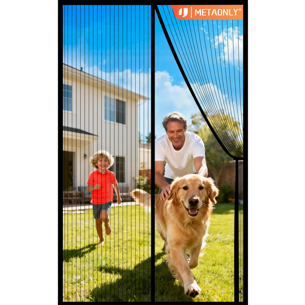 METAONLY Magnetic Screen Door Mesh, Works for Patio, Sliding Door, Keeps Bug Mosquito Out, Fresh Air Flow, Fits 32" x 80" Door - Curtain Size 34" x 82", Black with Lace