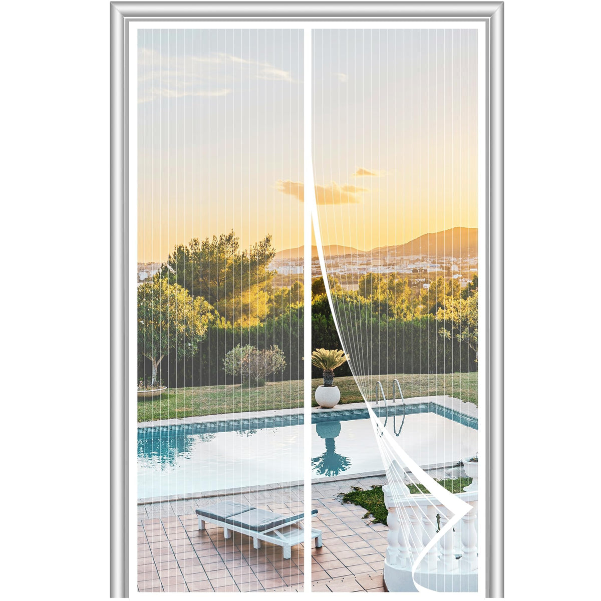METAONLY Magnetic Screen Door Mesh, Works for Patio, Sliding Door, Keeps Bug Mosquito Out, Fresh Air Flow, Fits 32" x 80" Door - Curtain Size 34" x 82", Black with Lace