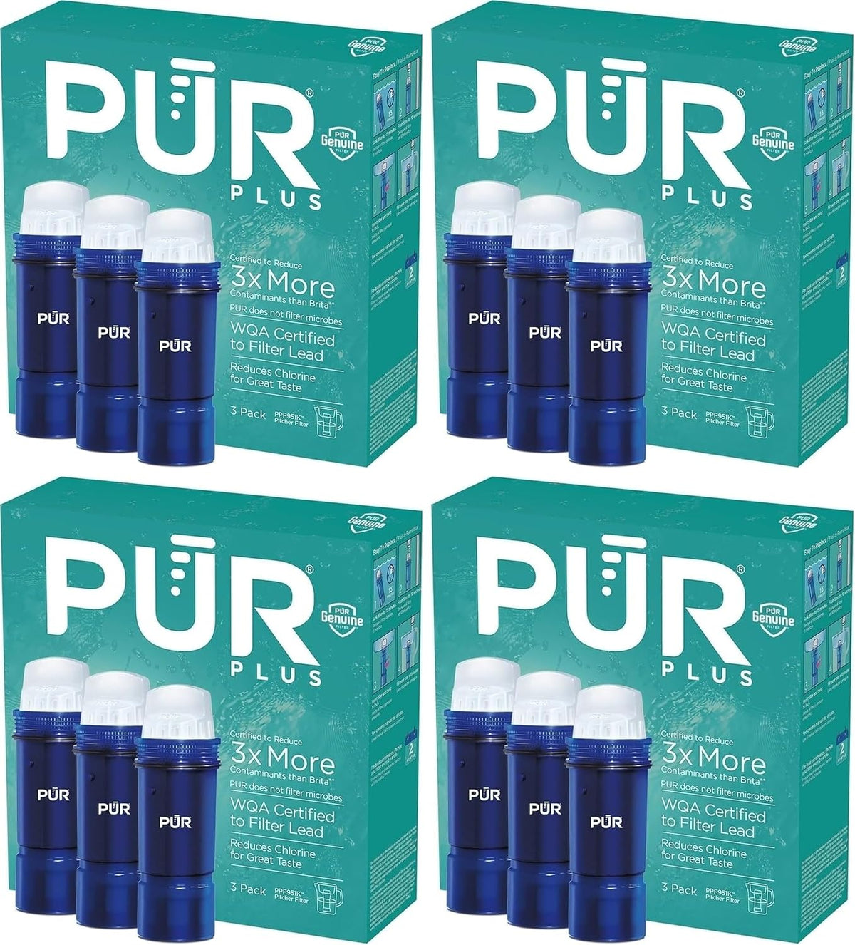 PUR PLUS Water Pitcher Replacement Filter with Lead Reduction (3 Pack), Blue – Compatible with all PUR Pitcher and Dispenser Filtration Systems