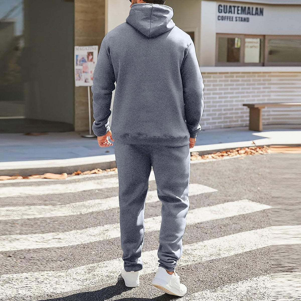 Mens Plain Tracksuit Long Sleeve Hooded Sweatshirt Sweatpants Set Hoodie Joggers Sets 2 Piece Fashion Sweatsuits Activewear Sportswear Men's Clothing UK