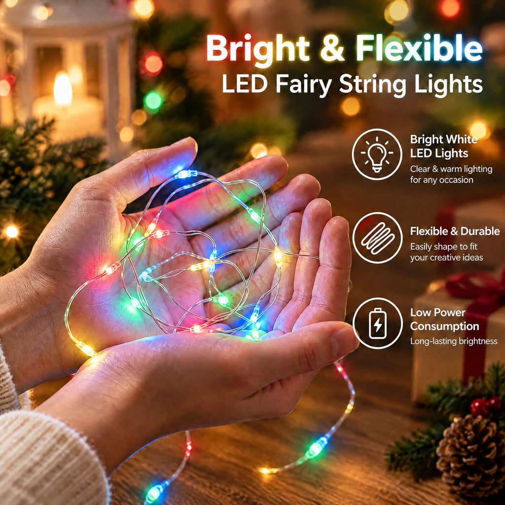 Dazzle Bright Fairy Lights Battery Operated, 20 FT 60 LED Silver Wire Waterproof Battery Operated String Lights, Christmas Decorations for Indoor Outdoor Bedroom Yard Decor, Red