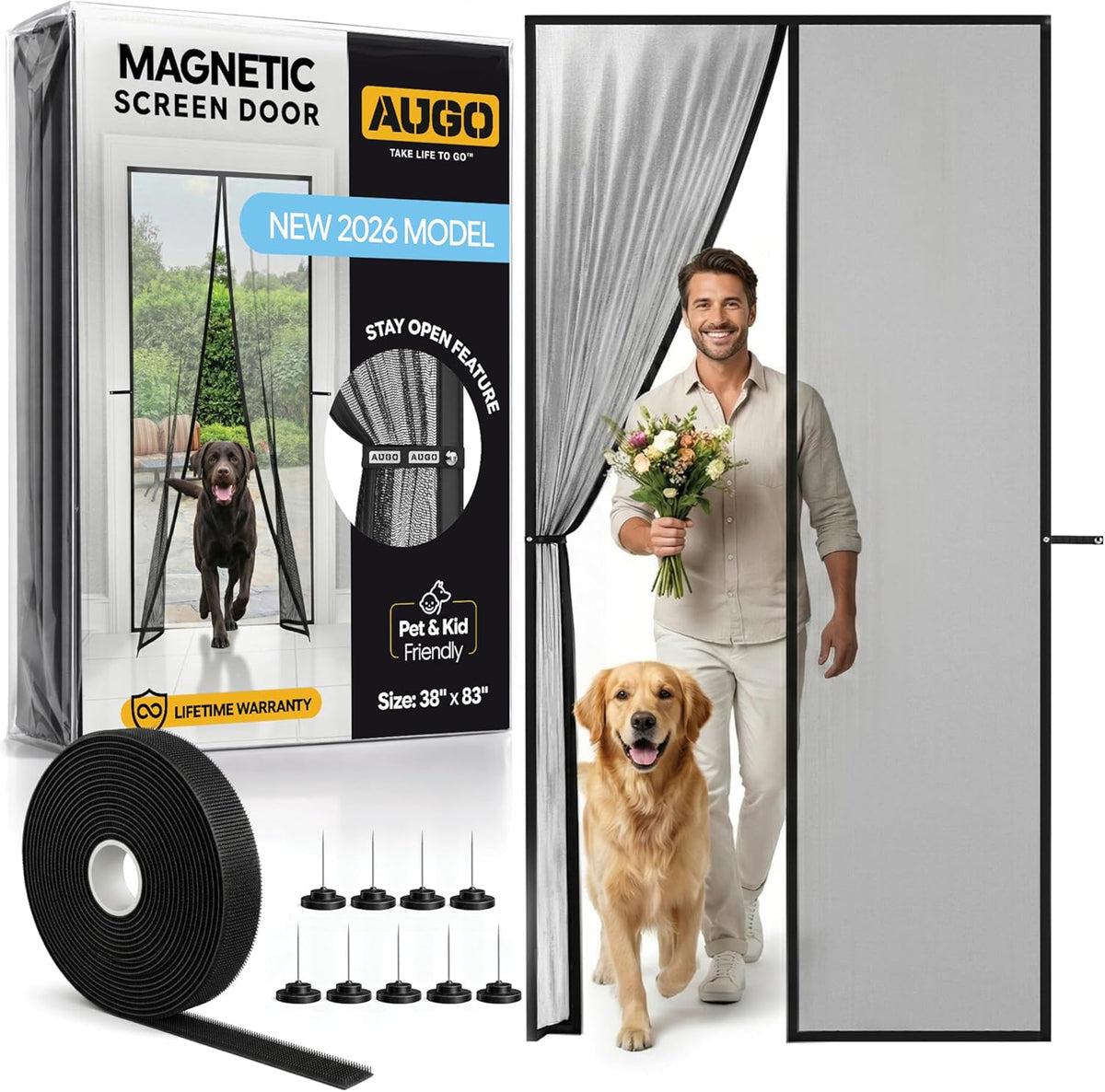 AUGO Magnetic Screen Door Mesh, Heavy Duty 38x83 Inch, Fits 36x82 Inch Door