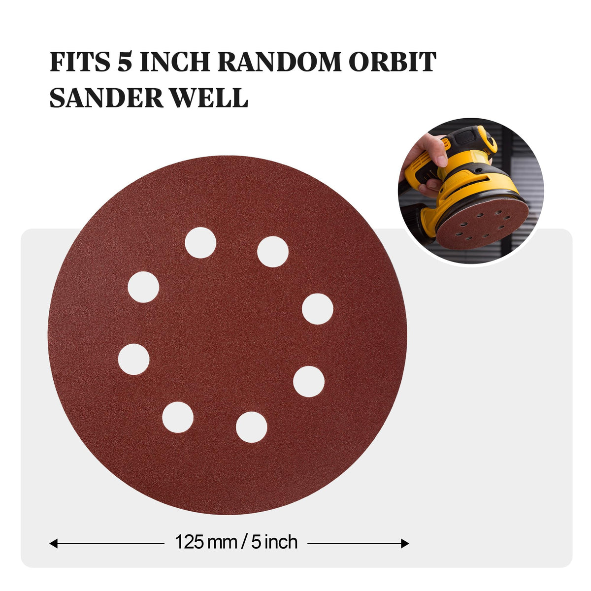 S SATC Sanding Discs 60 Grit 110Pcs Orbital Sander Discs 125mm Hook and Loop Round Orbital Sander Pads for Sanding
