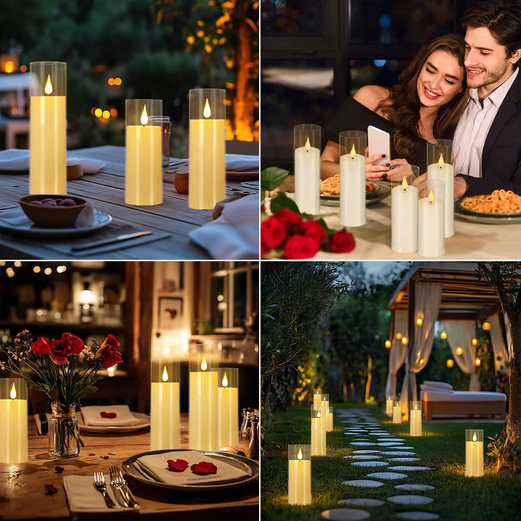YOROXRG Solar flameless Candles Outdoor Waterproof,Dusk to Dawn Outdoor Lighting, Flickering fameless Reusable LED Light Candles for Lantern Garden Camping and Home Decor, 3D Wick (3"X6") Set of 2