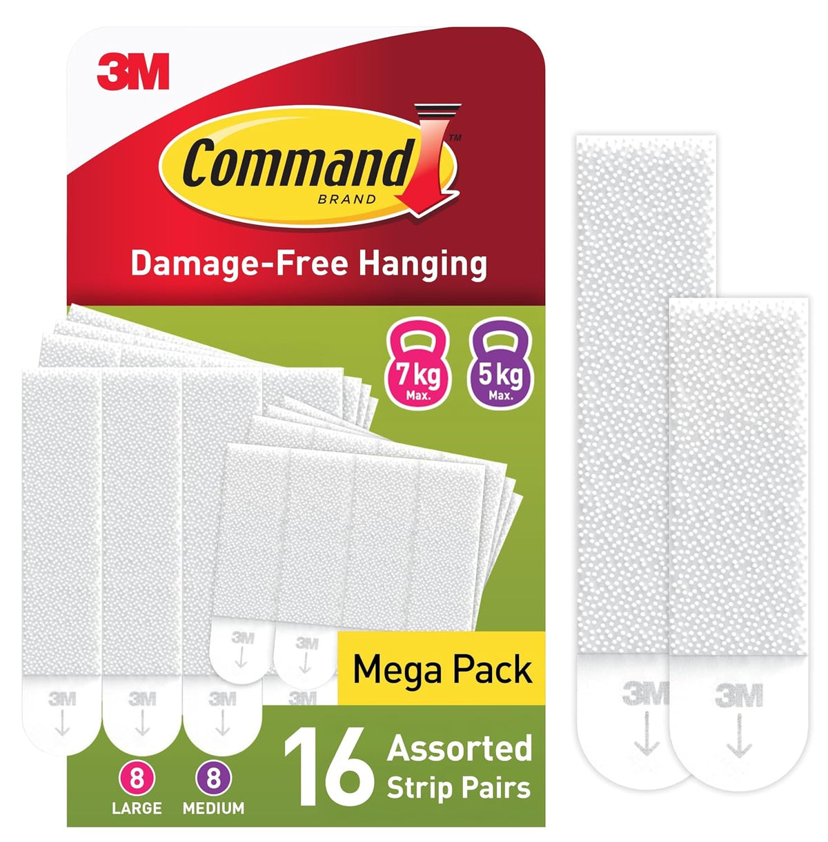 Command strips for picture hanging, mixed pack, 16 pairs (32 adhesive strips)