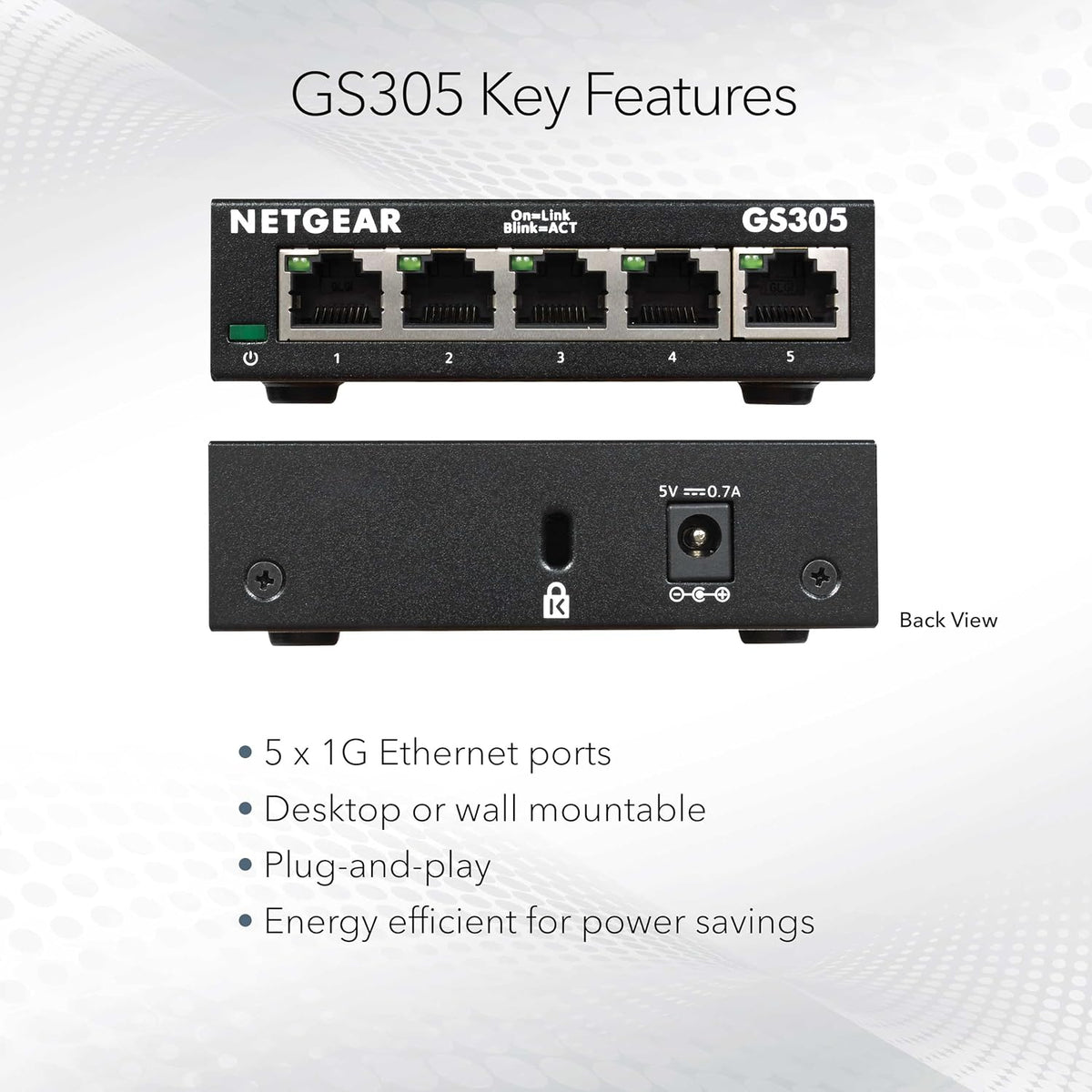 NETGEAR 5 Port Gigabit Network Switch, Unmanaged Ethernet Switch GS305