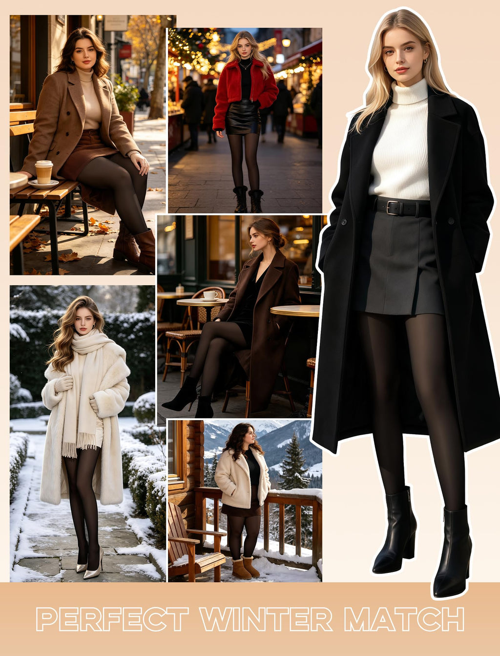 Lnmyic Fleece Lined Thermal Tights That Look Sheer Women Black & Brown