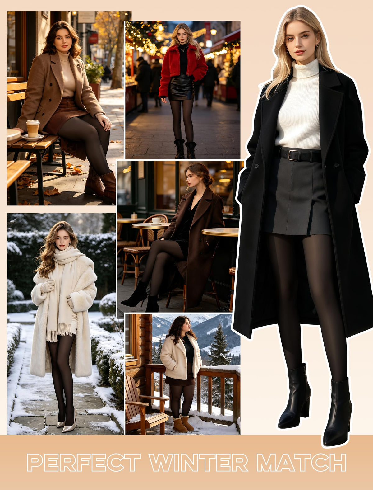 Lnmyic Fleece Lined Thermal Tights That Look Sheer Women Black & Brown