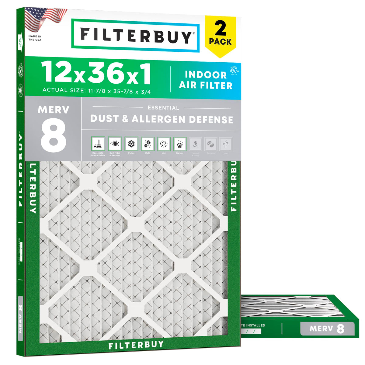 Filterbuy 18x18x1 Air Filter MERV 8 Dust & Allergy Defense (2-Pack)