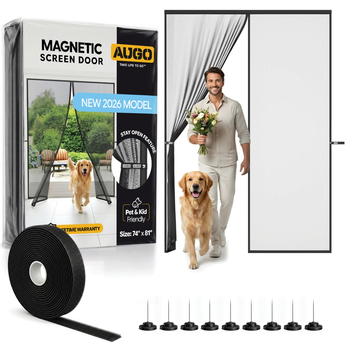 AUGO Magnetic Screen Door Mesh, Heavy Duty 38x83 Inch, Fits 36x82 Inch Door