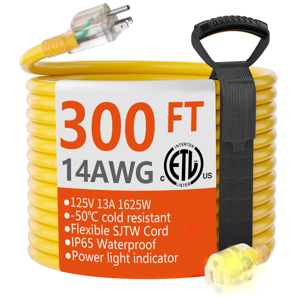 HUANCHAIN Indoor Black Extension Cord 3 FT Waterproof 16/3 Gauge