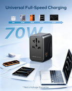 MOMAX Universal Travel Adapter 70W GaN Travel Plug Adapter for UK/EU/AU/US